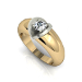 003 - 3D ontwerp geel gouden ring bezet met een briljant geslepen diamant in een wit gouden zetting.